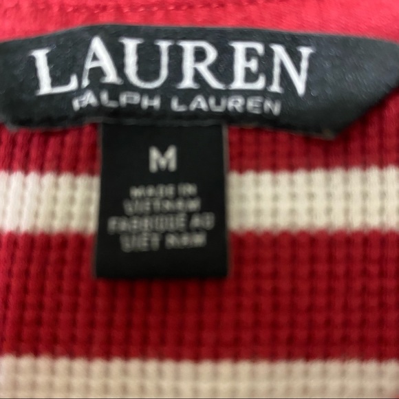 Lauren Ralph Lauren RED stripe 3/4 sleeve lace up front top waffle fabric size M - Picture 4 of 12